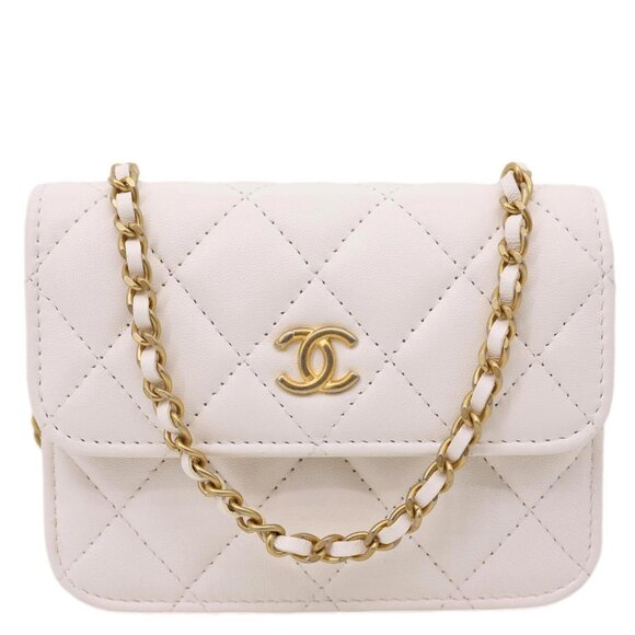 Chanel  Pearl Crush Flap Quilted Lambskin Leather Clutch With Chain White - Picture 4 of 13